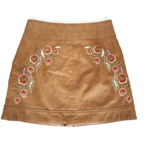 FREE PEOPLE Brown Embroidered Alanis Mini Skirt SIze 2 - Picture 5 of 11